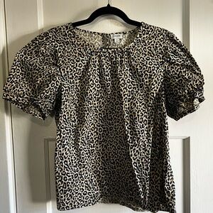 J. Crew Leopard Print Puff Sleeve Top